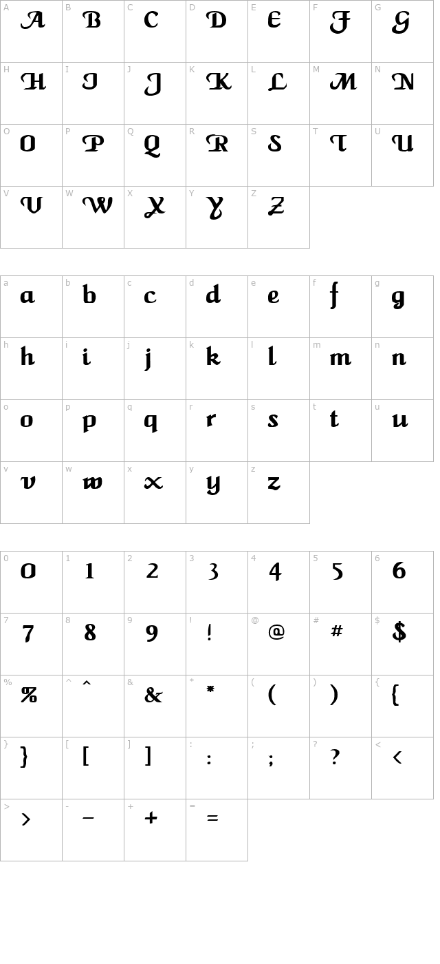 maidenword-bold character map