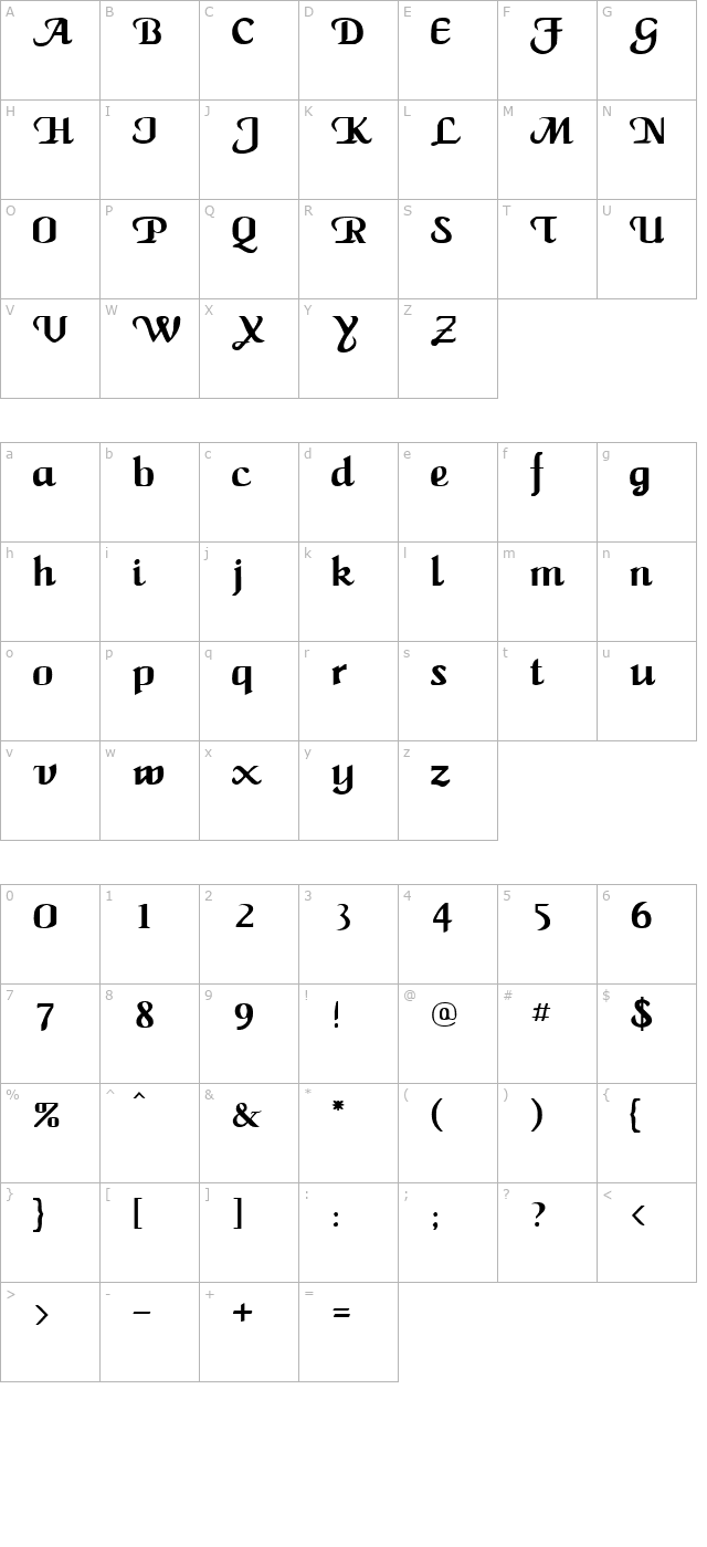 maidenword character map