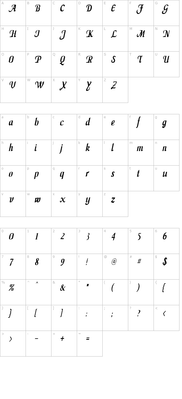 maidenwordcondensed-italic character map