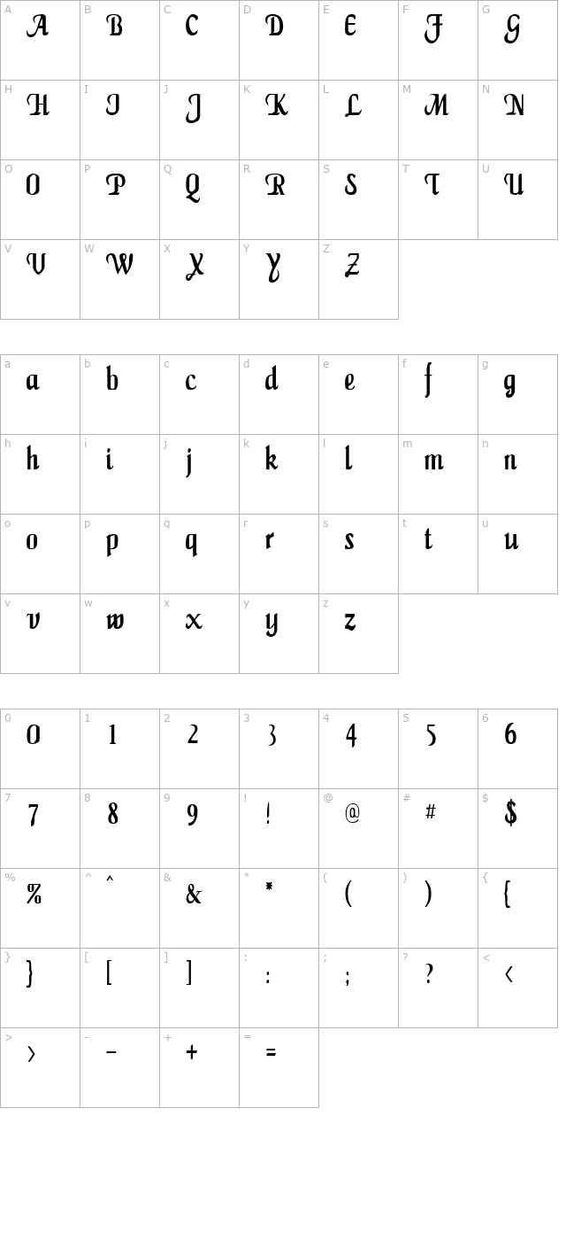 MaidenWordCondensed character map