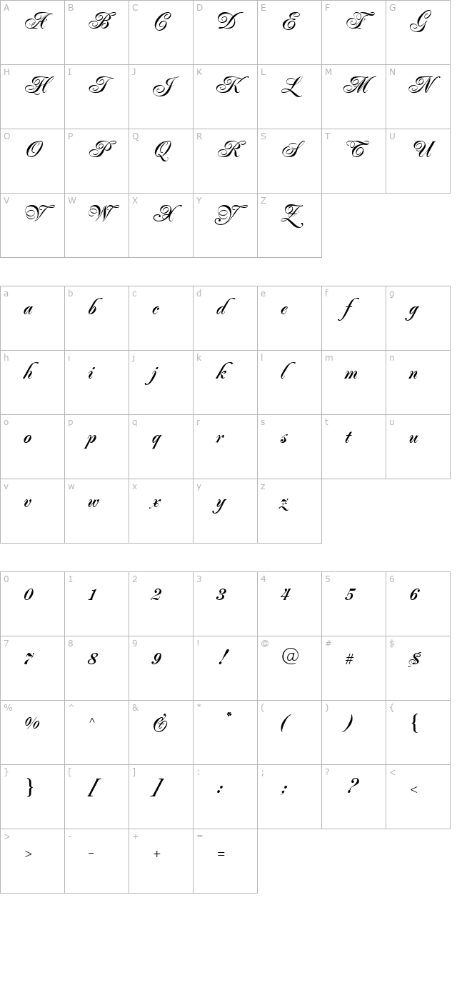 Majestic Bold character map