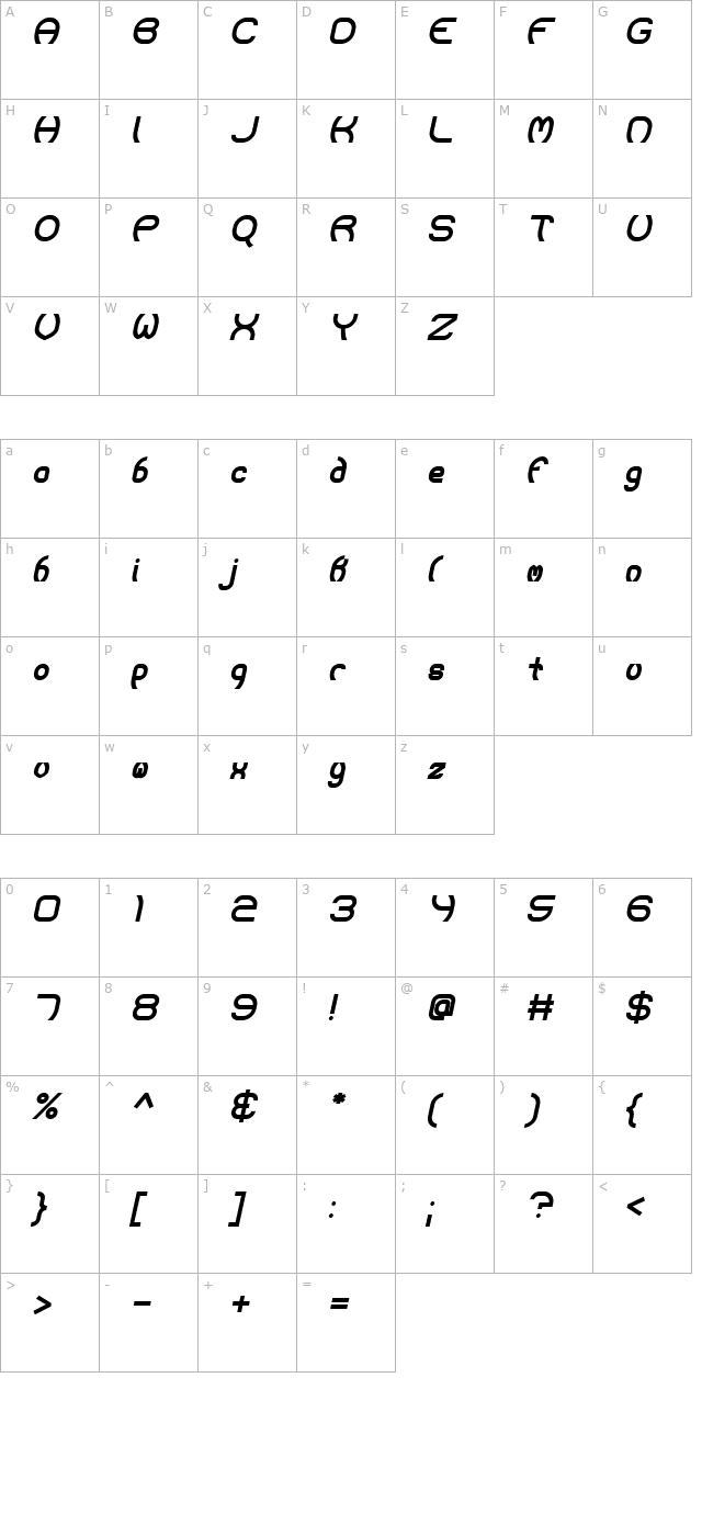 majistir-bold-italic character map