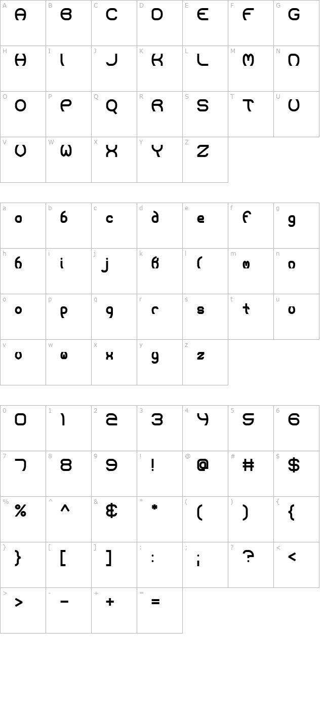 Majistir Bold character map