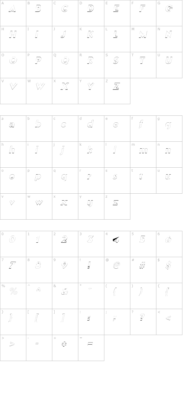 ManhattanOutline Italic character map