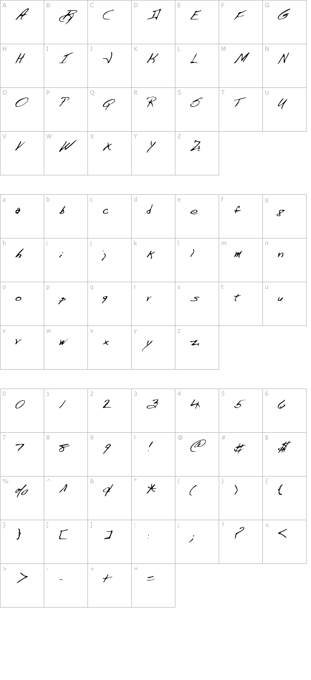 mannyshand-regular character map