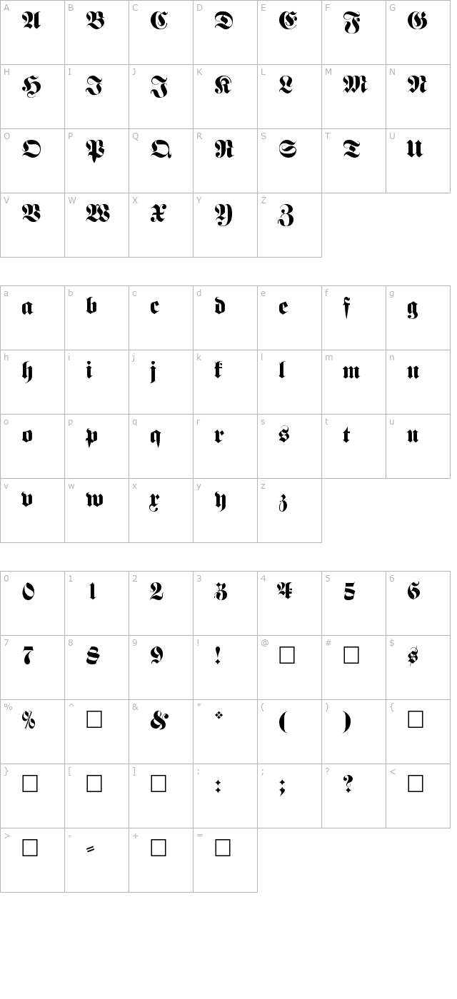 Manorly Regular character map