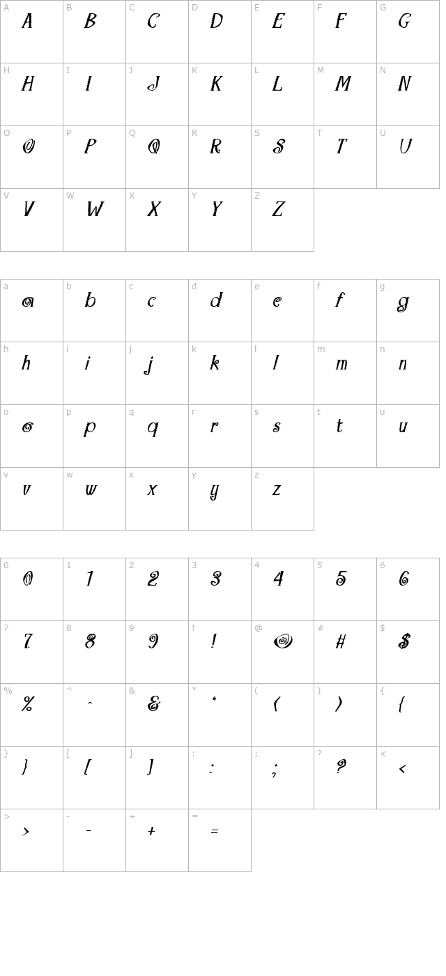 maraca-bold-italic character map