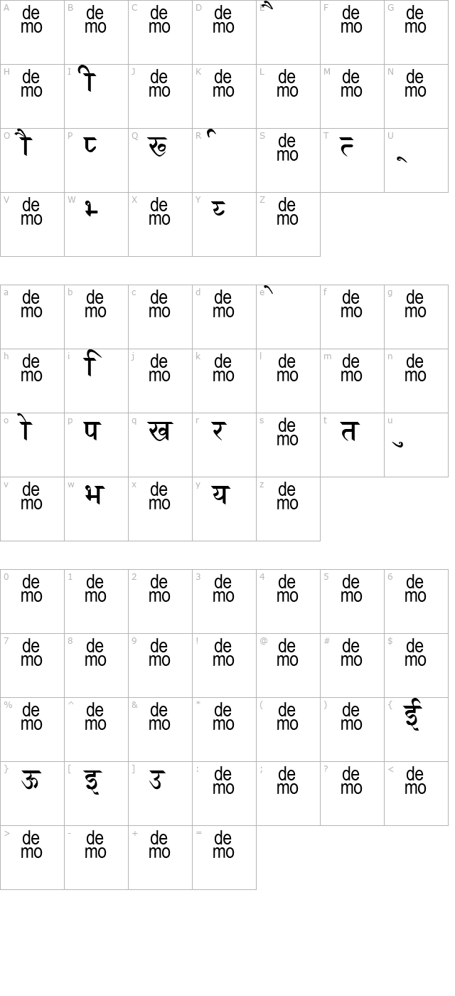 Marathi Saral-DEMO character map