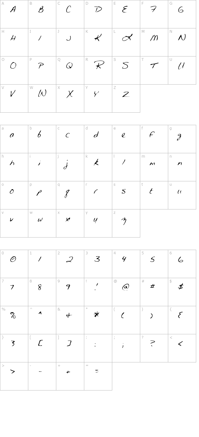 MarciesHand Regular character map