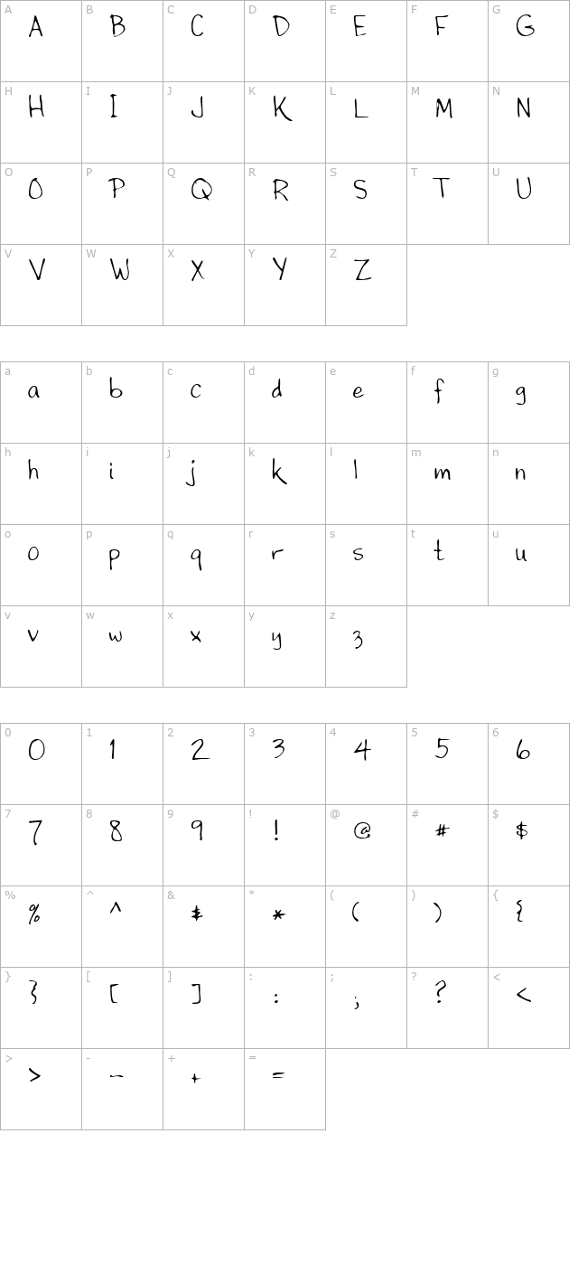 marionshand-regular character map