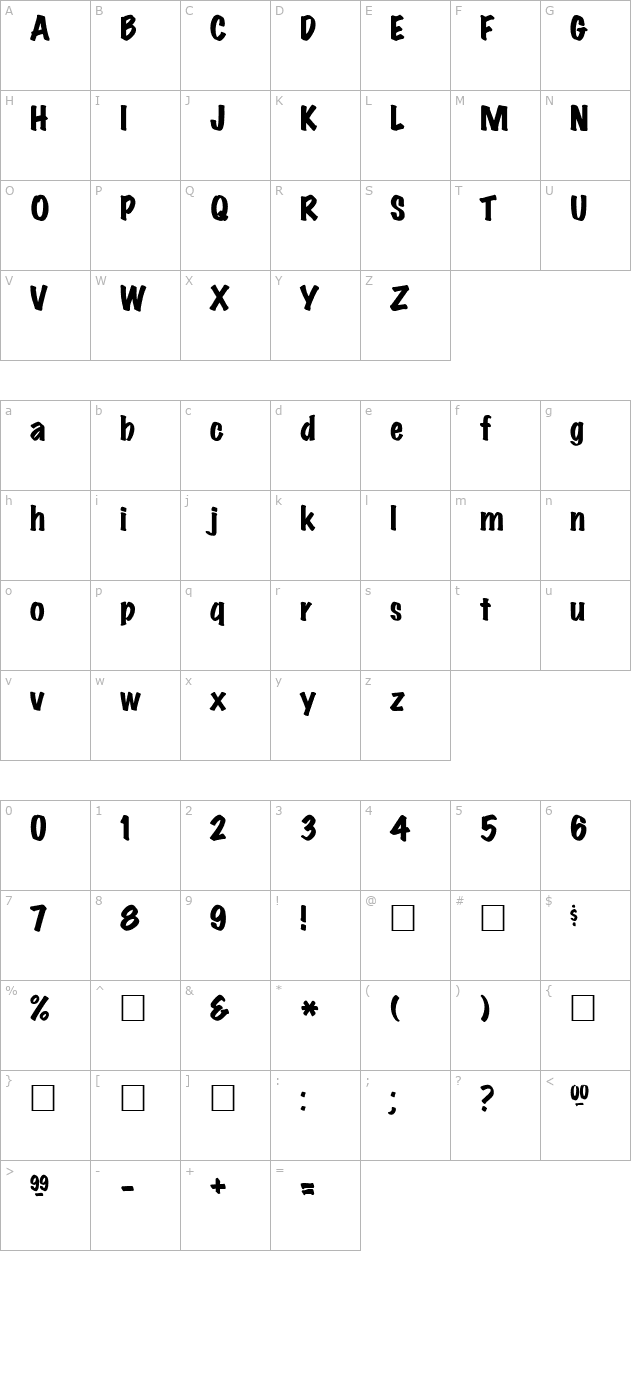 MarkerFeltWide Regular character map