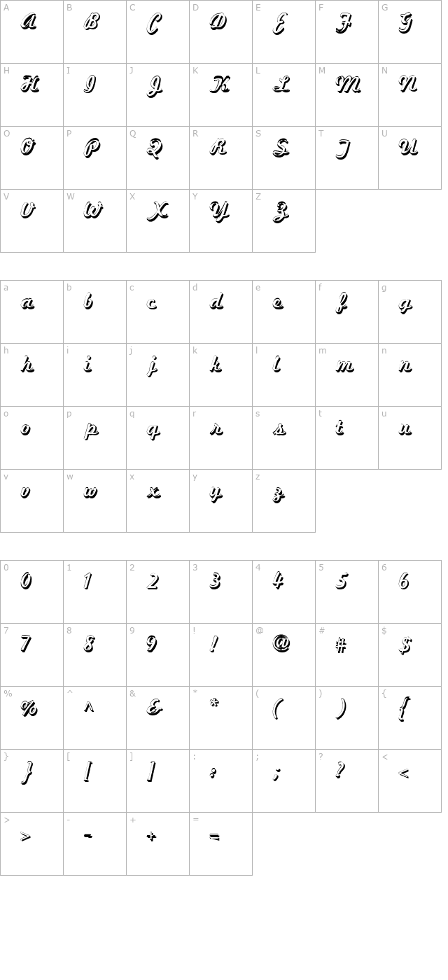 Marketing Script Shadow character map