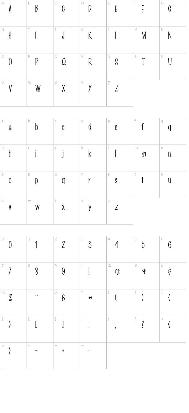 Marking Pen Thin character map