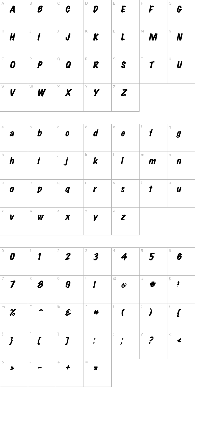markingpenheavy-italic character map
