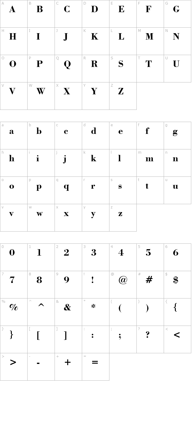 Marque Bold character map