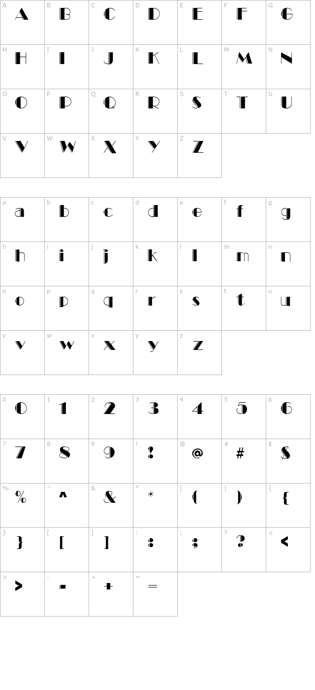 Marquee Engraved Regular character map