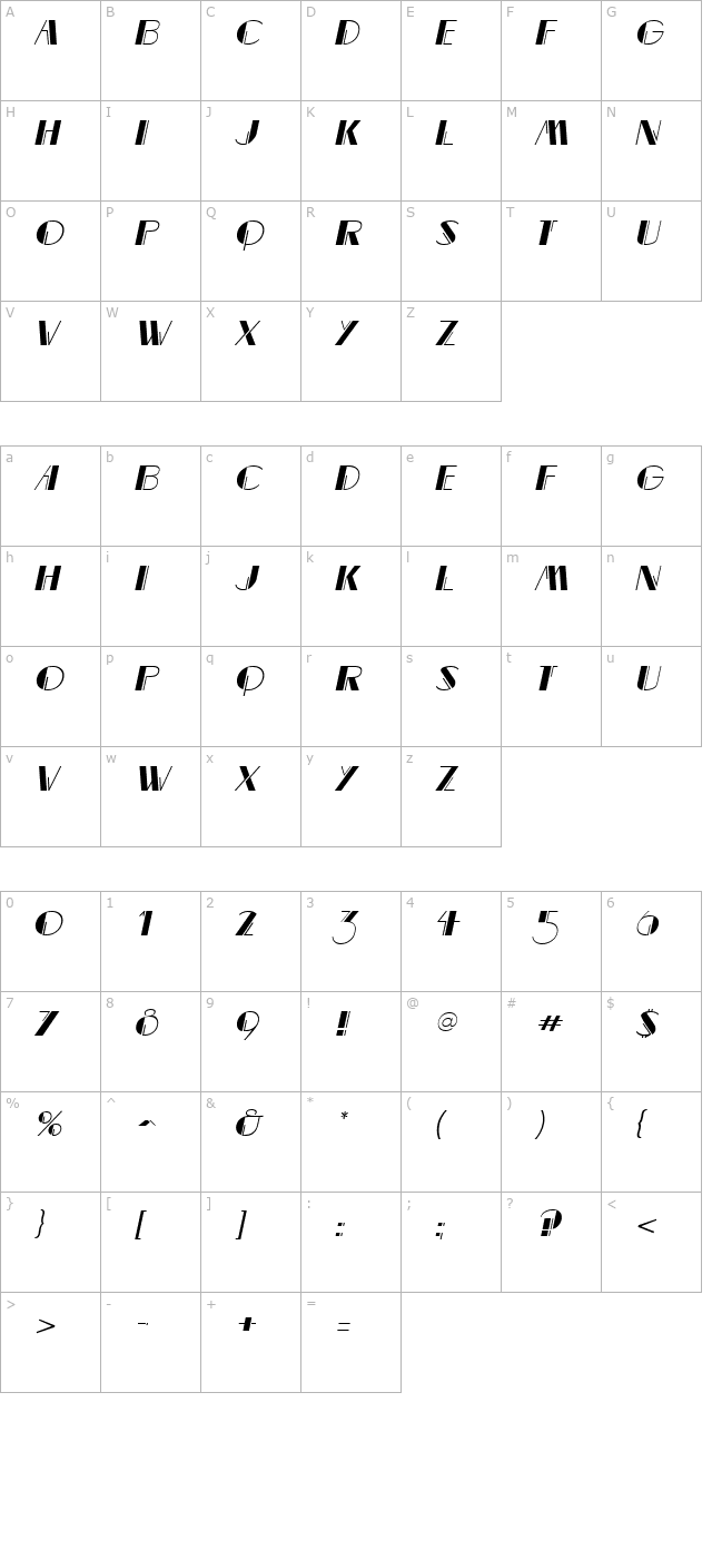 MarqueeMieux Italic character map