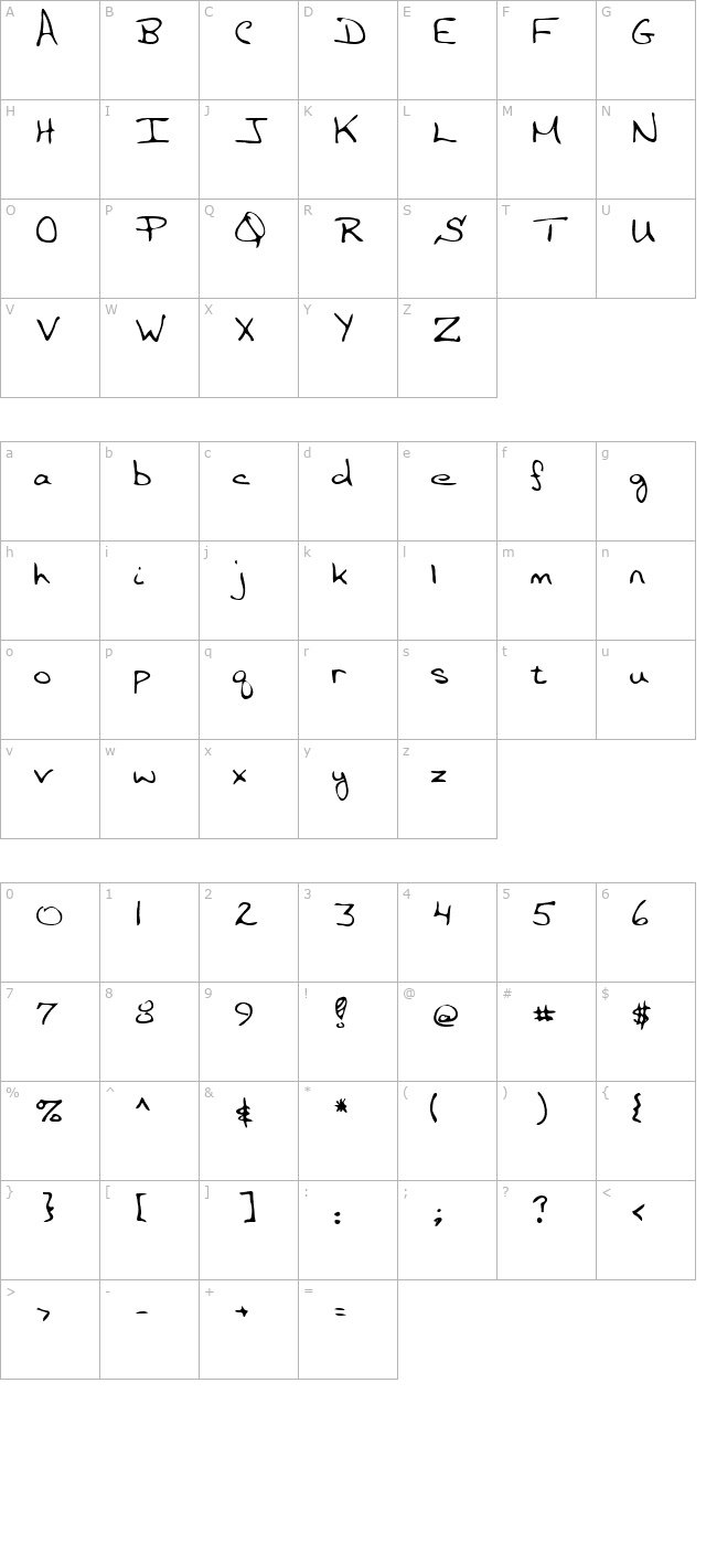 Marsett Regular character map