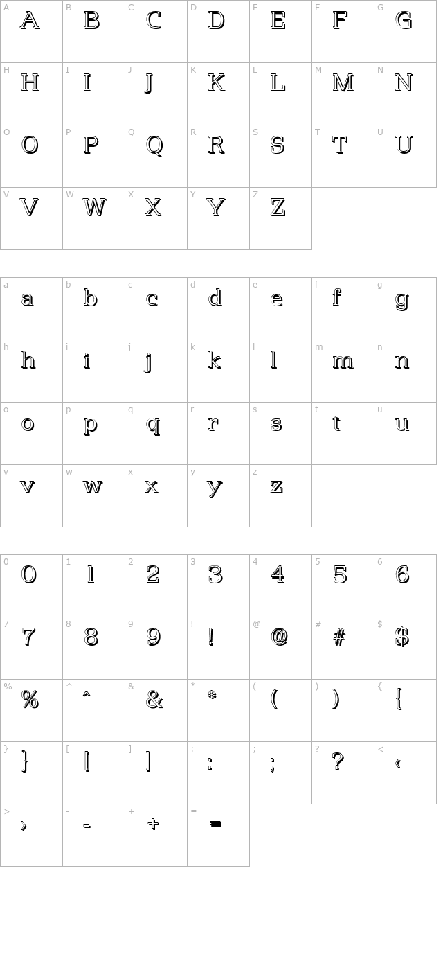 MartinBeckerShadow-Xlight-Regular character map