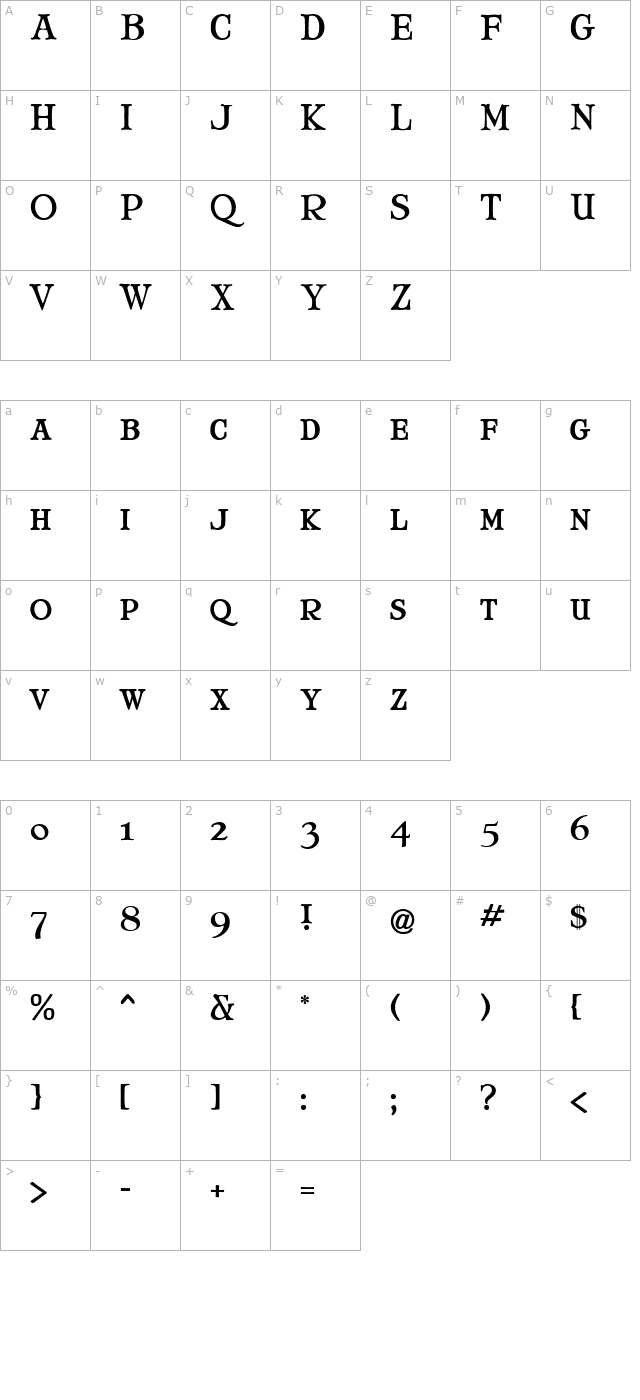 Mary Jane Small Caps character map