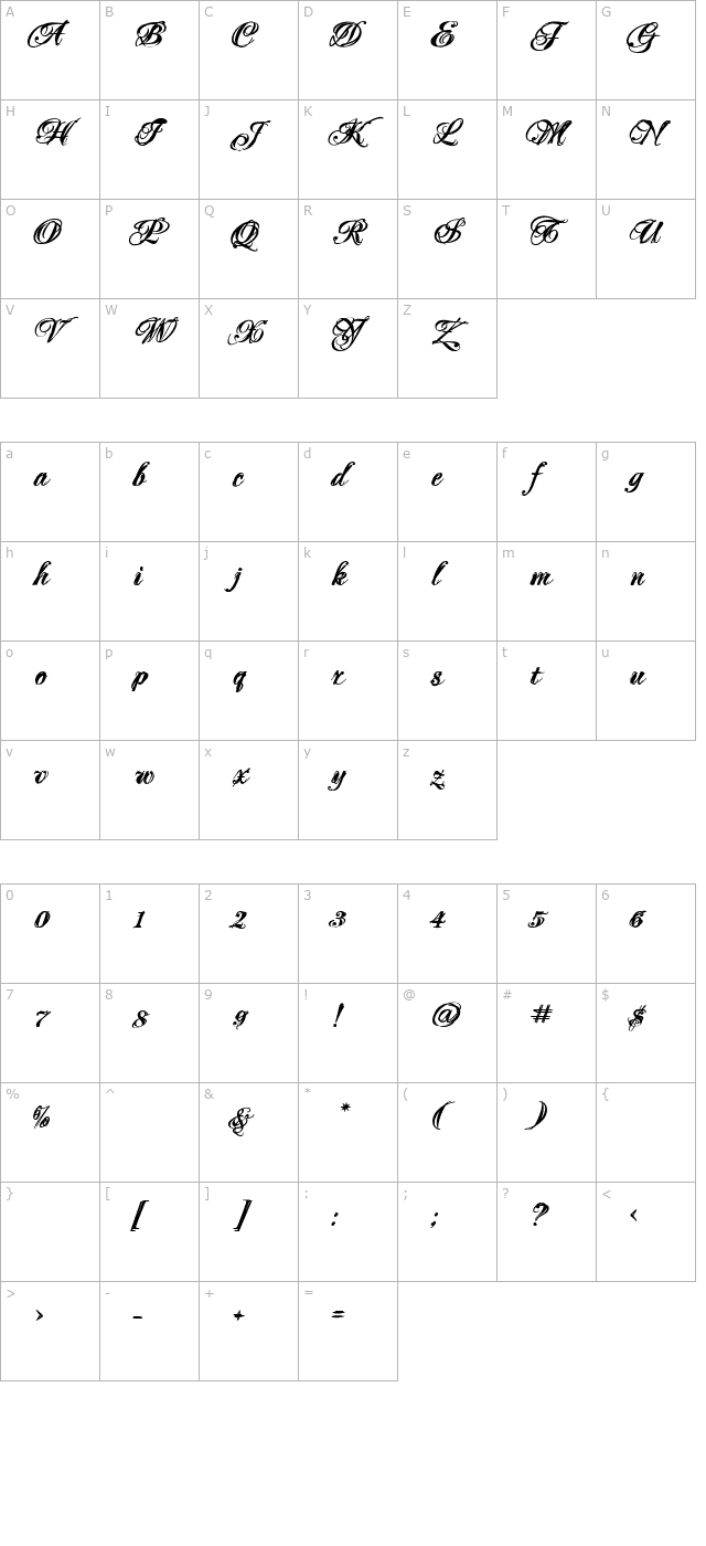 Mascara Bold character map