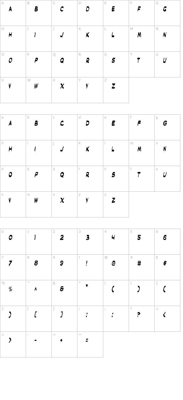 Masked Marvel Condensed character map