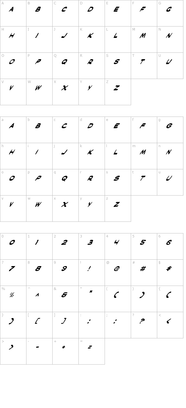 masked-marvel-italic character map