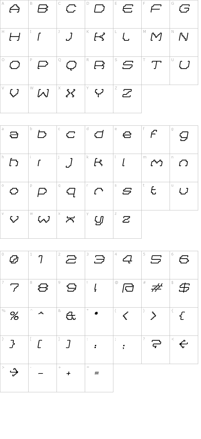 MastaRegularItalic character map