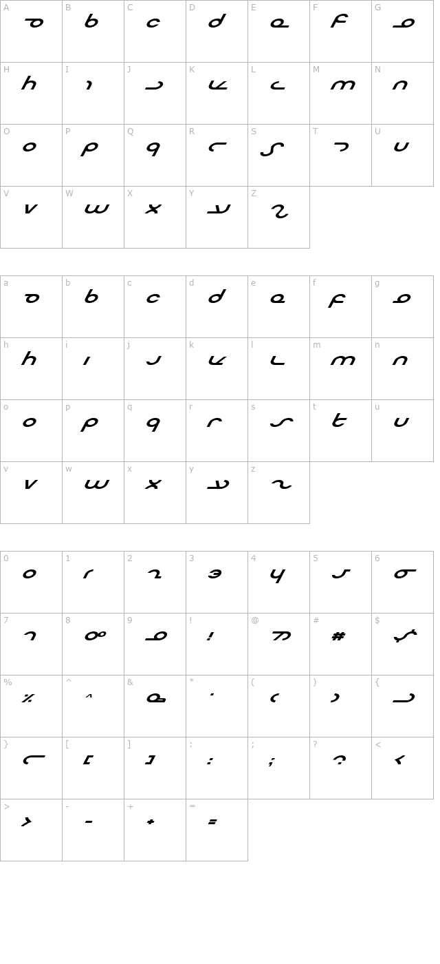 Masterdom Expanded Italic character map