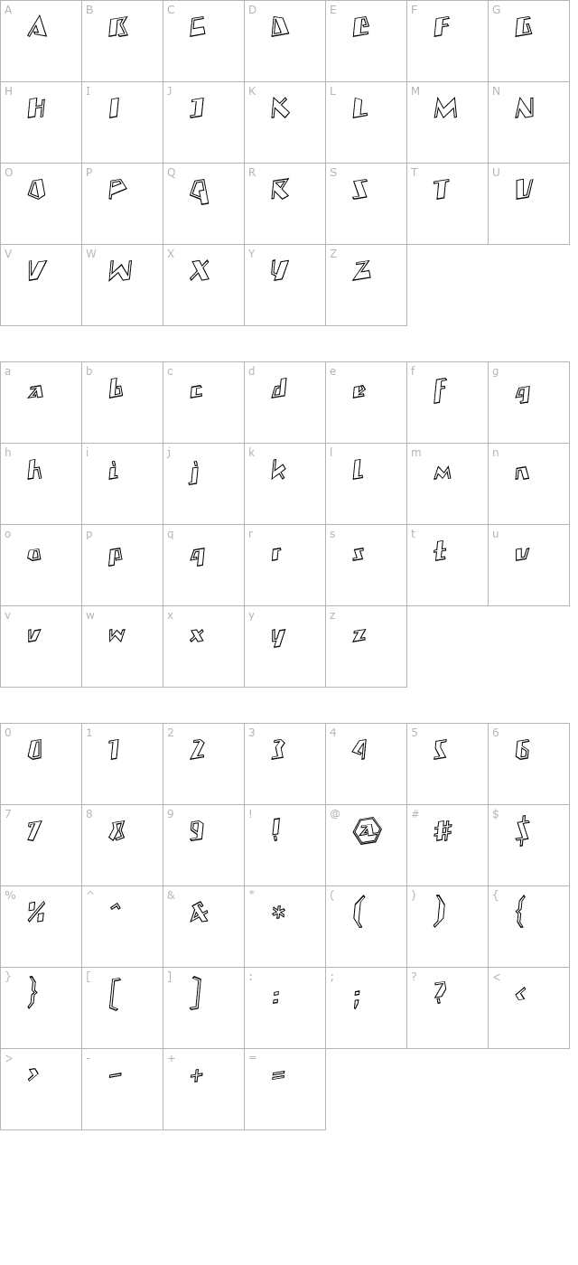 MateoOutlineBoldLL character map