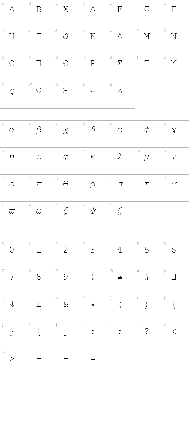 math1mono character map