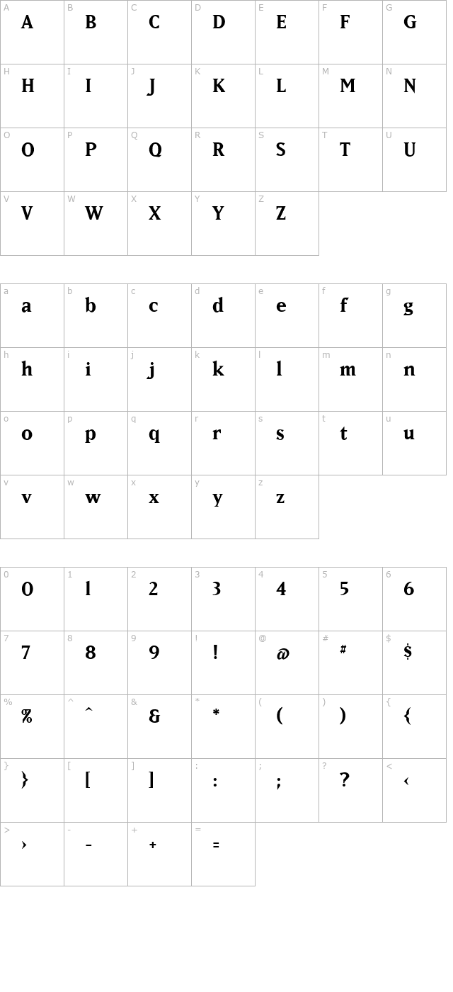 matrixboldlining-bold character map