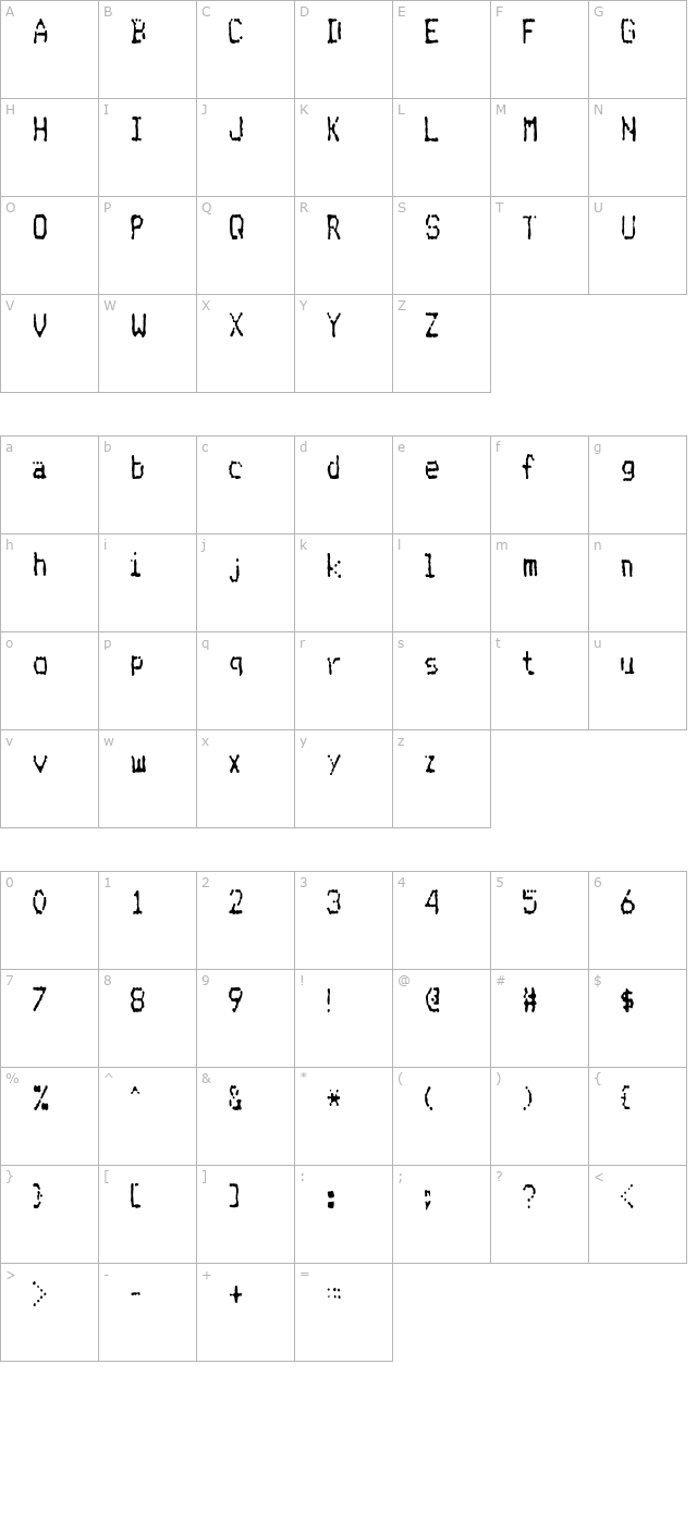 MatrixDot Condensed character map