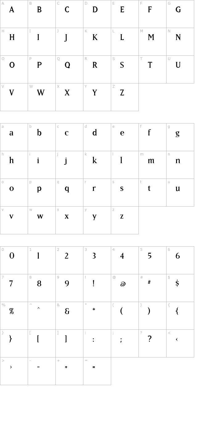 matrixlining-regular character map