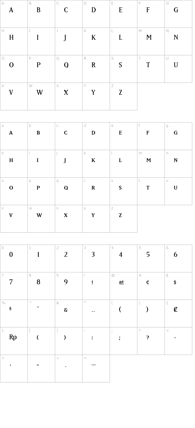 MatrixRegularSmallCaps character map