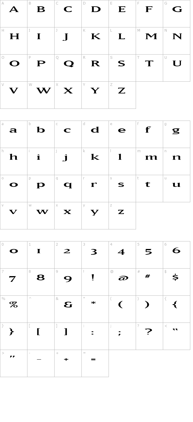 MatrixWide character map