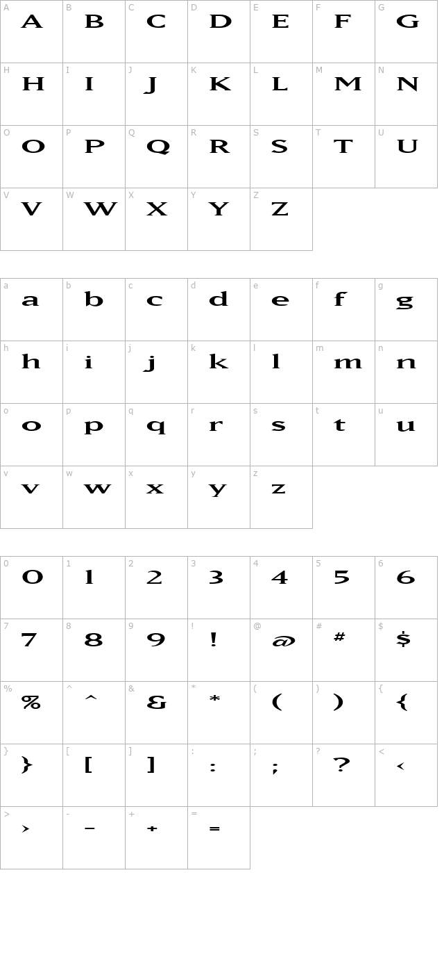 matrixwidelining-regular character map