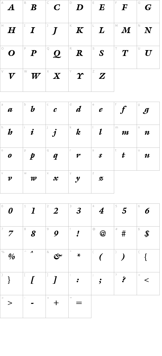 MatthewBlack-RegularItalic character map