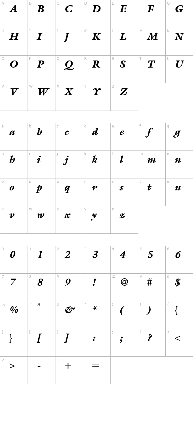 matthewblack-regularitalic character map