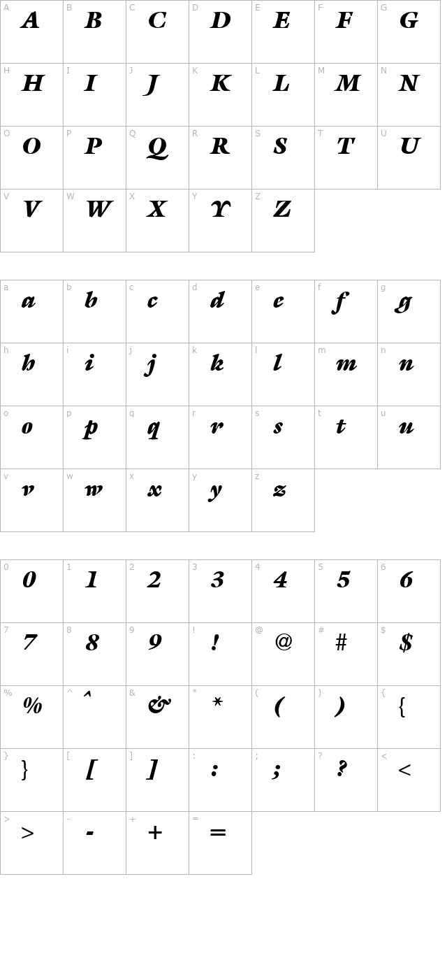 MatthewUltra-RegularItalic character map