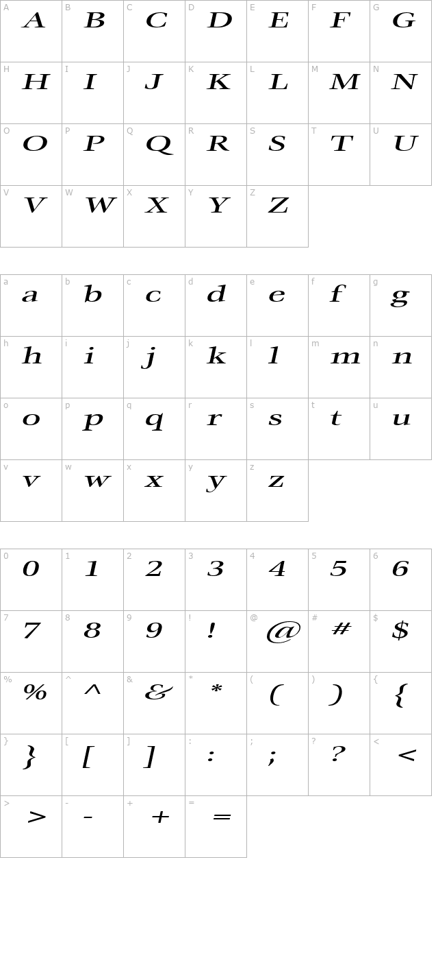 matureextended-italic character map