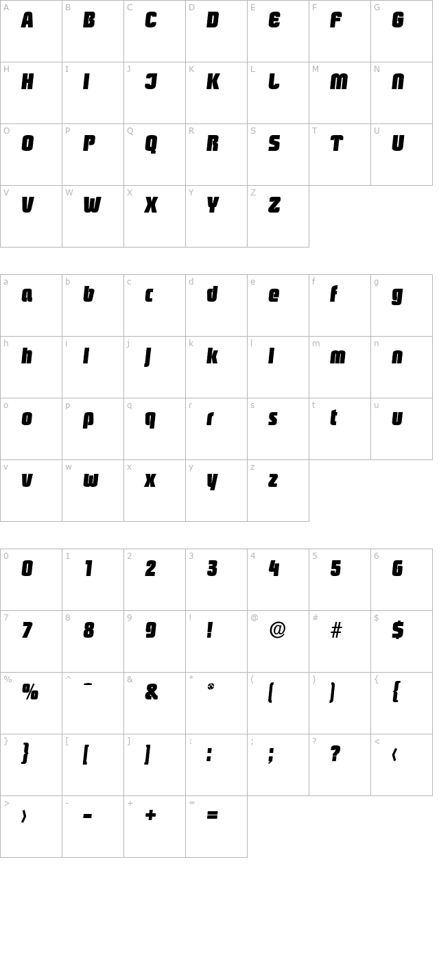 MaxBecker-Heavy Italic character map