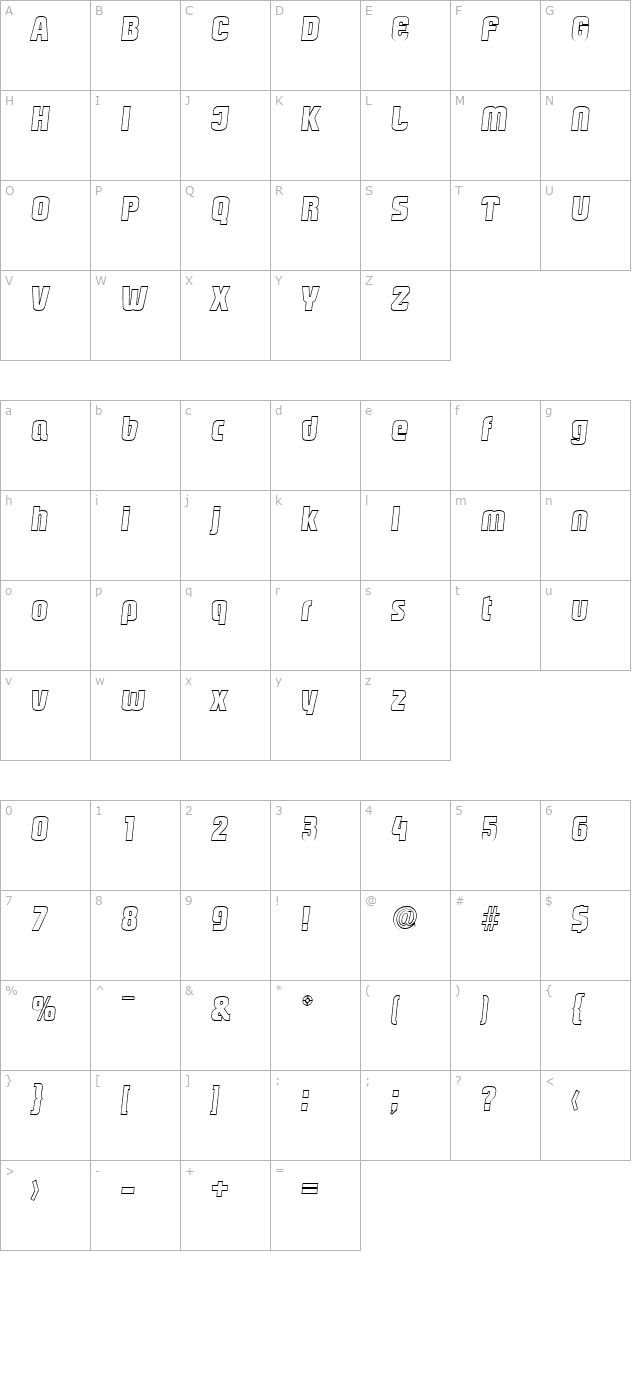 maxbeckeroutline-extrabold-italic character map