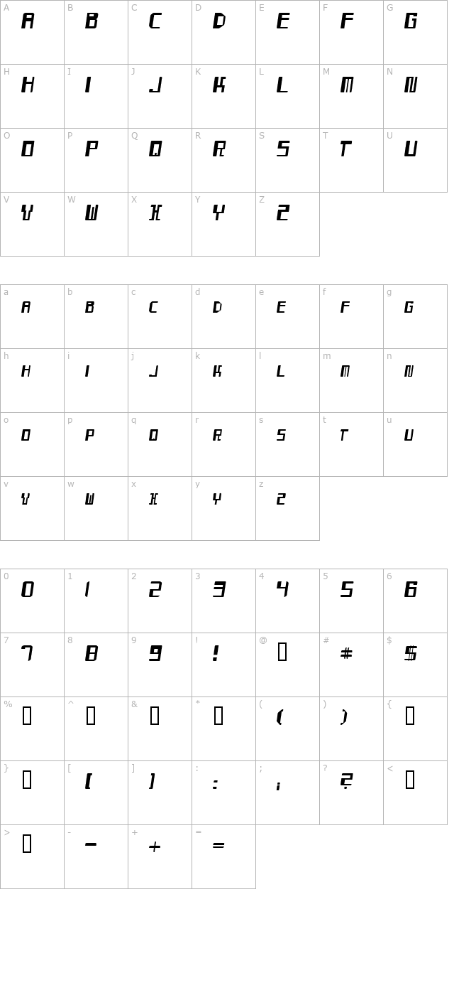 Mayday Italic character map