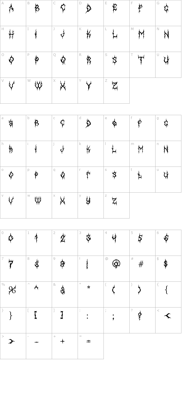 MB Gothic Dawn character map