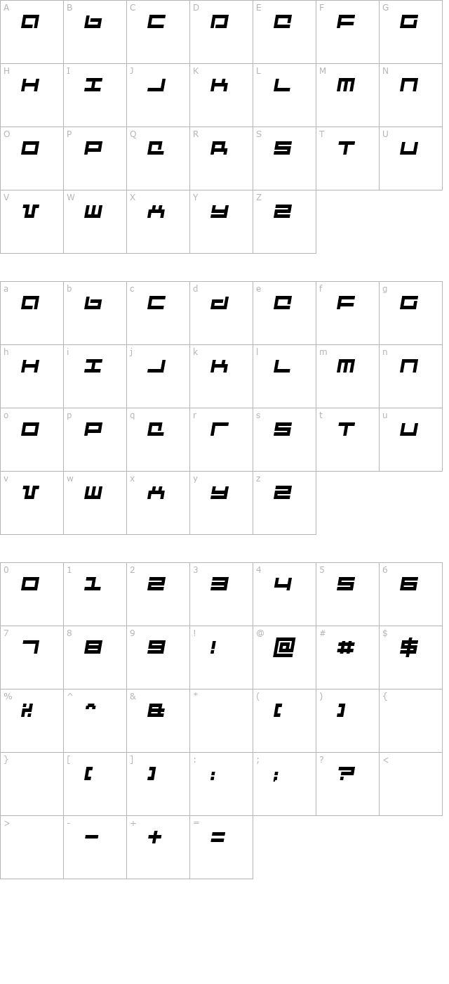 mecha-italic character map