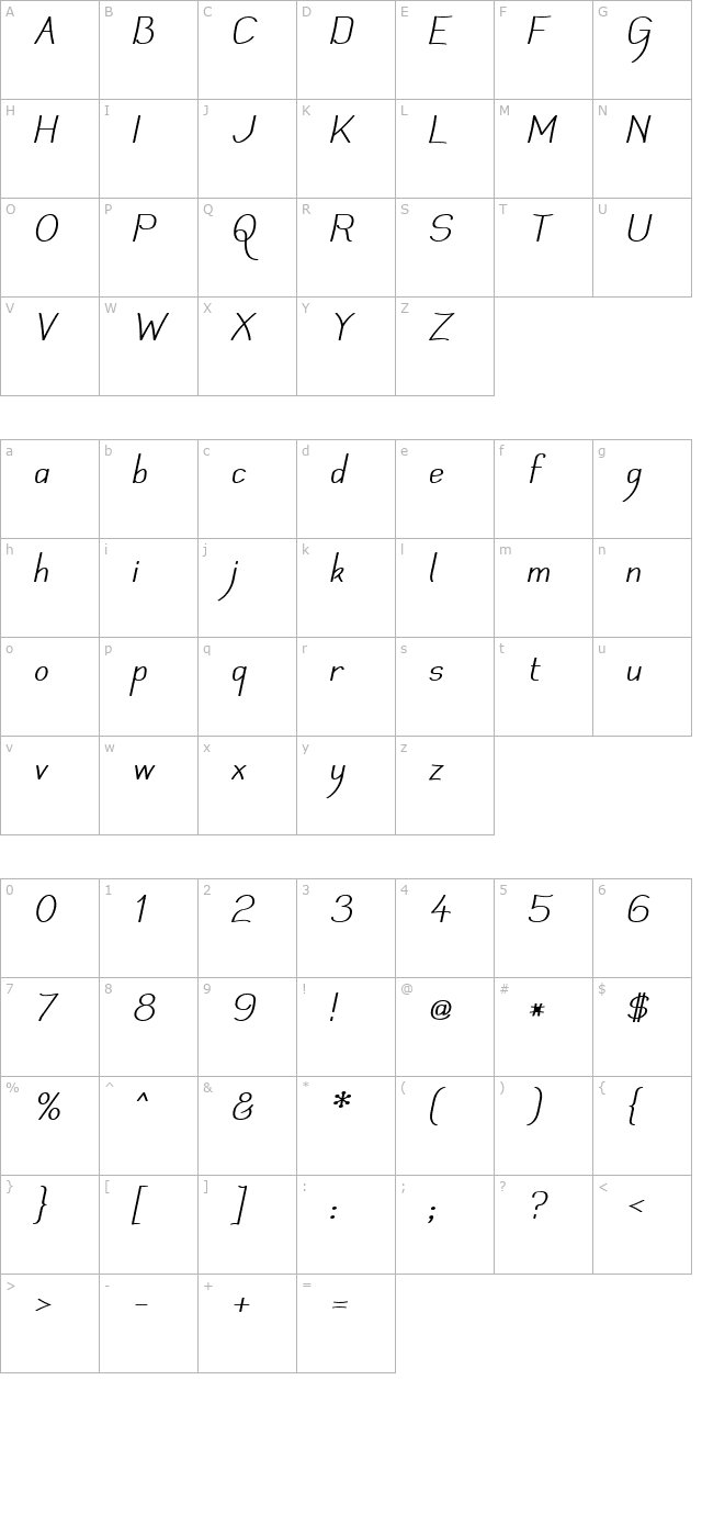 mechanihan-italic character map