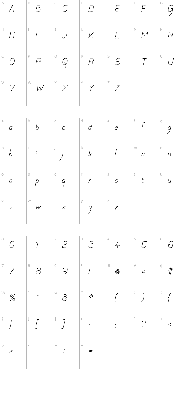 mechanihan-ribbon-italic character map