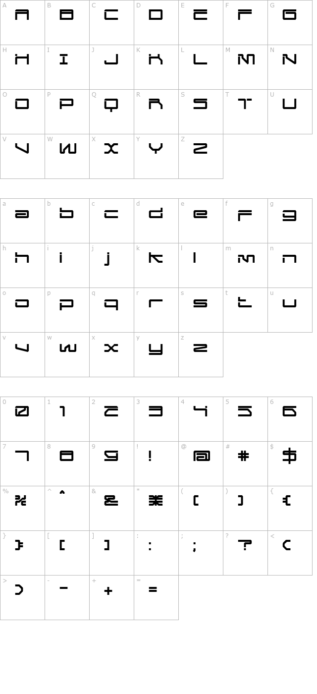 MechwarRegular character map