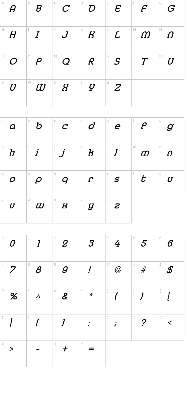 medfly-bold-italic character map